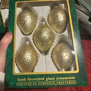 European Craftsmen Gold Glass Holiday Ornaments